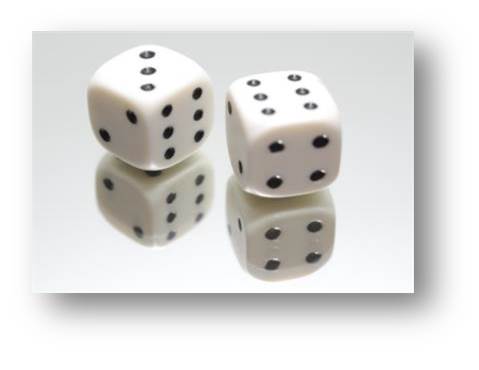 A picture of some dice neatly referencing my hilarious throw a six to start comment