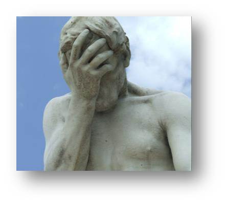 Image of a statue looking like how I feel. Face-palming at how I often I still get surprised at people being able to earn money for something they clearly lost their passion for many, many many years ago