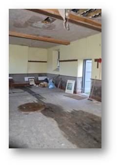 Inside view of Temperance Hall after the bad floods of December 2015, where we only suffered rain, and not flood damage