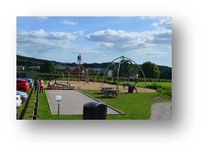 The big swing and Spiderman climbing frame at Halton Centre play park