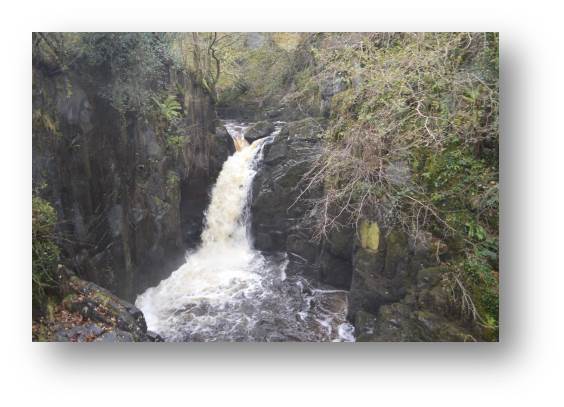 One of the waterfalls in Ingleton of which there are loads. The kids really enjoyed walking out onto the bridges, hearing the crashing noises and feeling the spray.