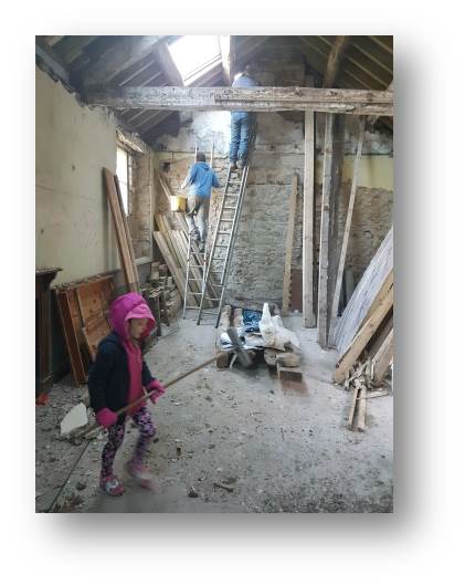 Emily grafting as me and Donald play on the ladders.