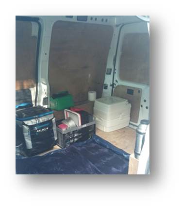 My home away from home. A Fiat Skudo little white van. Just long enough to stretch out an inflatable mattress and a chemical toilet.