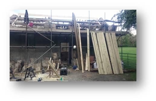 With day one done and nothing else to do, I cut the remaining 26 6x3 rafters until it's too dark to see what I'm doing.