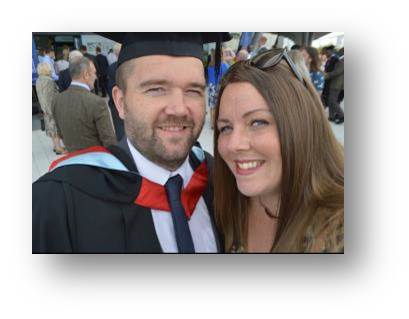 Cap and Gown at the ready for a hard-earned photoshoot with my support team Rachel, Mum, James, Adam and Emily at my side.