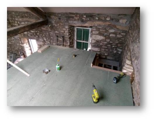 View from the top, as the mezzanine flooring comes together