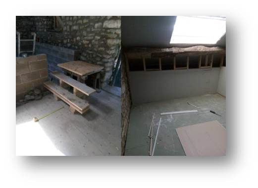 An early prototype for the stairs to the lounge area and we make a start boarding and soundproofing the mezzanine.