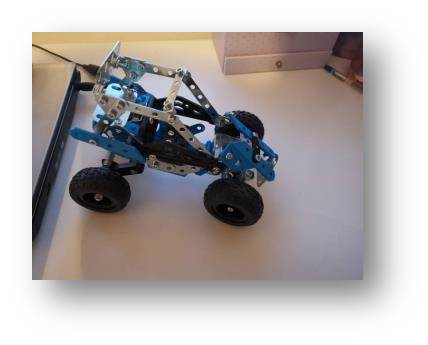 The Meccano car built by Emily and Me for her Show and Tell