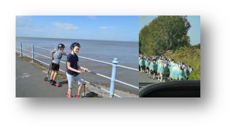 Adam and Emily thrashing around on their scooters in Morecombe