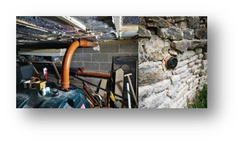 Cellar view of the holding tank and the outdoor suction cap