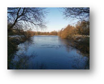 The view over the frozen Orrell Water Park
