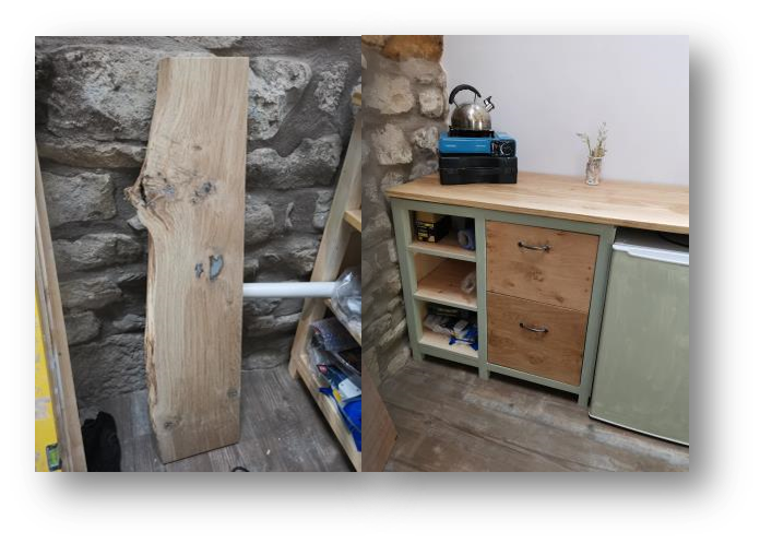 Oak shelf and cupboard courtesy of Turnerford Oak in Keasden
